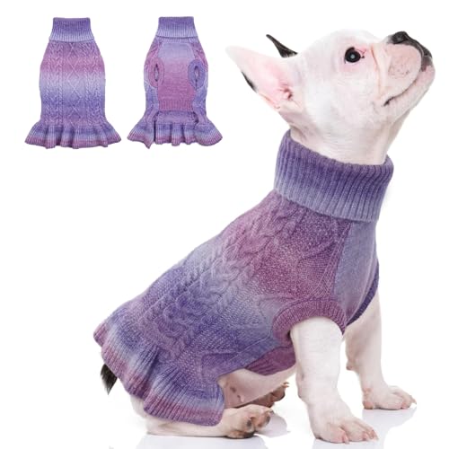QBLEEV Small Dog Sweaters for Girls - Warm Winter & Fall Dog Sweaters with Soft Material, Turtleneck & Vest Options, Female XS - color: Gradient Purple, size: X-Small
