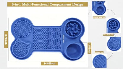 Pet Feeding Dishes,Slow Feeder Lick Mat for Dogs,Cat Licking Mat with Strong Suction Cups - 6-in-1 Interactive Snuffle Mat for Fast Eaters,Anxiety Relief,Grooming & Bath Time (Dark Blue) - color: Dark Blue