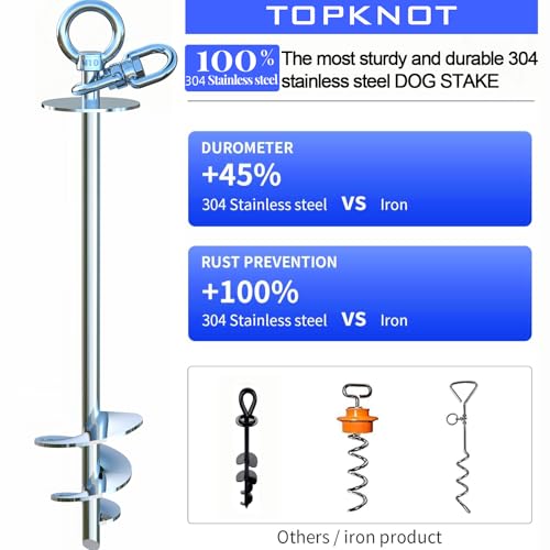 TOPKNOT Dog Tie Out Cable and Stake,(up to 200lbs) 20FT Heavy Duty Cable,360°Swivel Run Anchor- No Tangle,Dog Runner for Yard,Ideal for Outdoor Camping - size: dog stake+20ft/200lbs