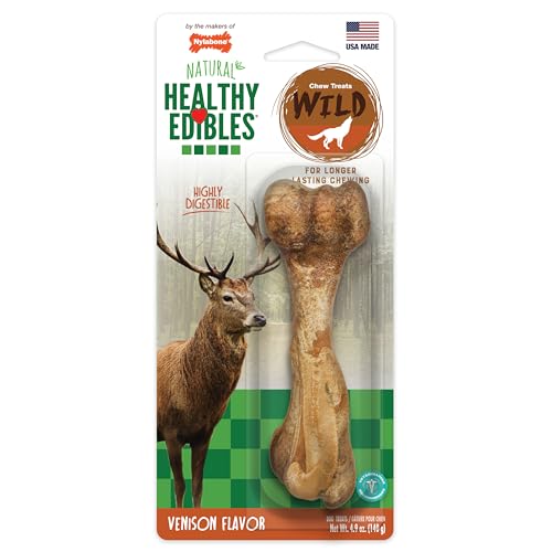 Nylabone Healthy Edibles WILD Natural Longer-Lasting Chew Treats, Venison Flavor, Large Dogs Up to 50 lbs - Made in USA (1 Count) - size: 1 Count (4.9 oz) (Pack of 1)