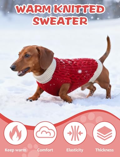 Dog Sweaters for Small Medium Large Dogs Cats,Turtleneck Cute Pattern Warm Soft Pet Clothes Boy Girl Cable Knit Doggy Autumn Coats Winter Puppy Outfits Cold Weather Jackets - color: Red White Sleeveless, size: Small