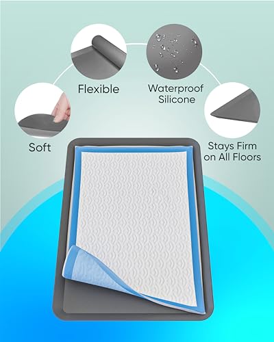TidyFriend Puppy Pad Holder Tray Fits for 11.5” x 17” Wee Wee Pee Pads - Stable Grip, Raised Edges, Quick-Wipe Silicone Surface Dog Potty Tray Holder for Indoor Flooring Protection (Grey) - size: 11.5 x 17 Inches