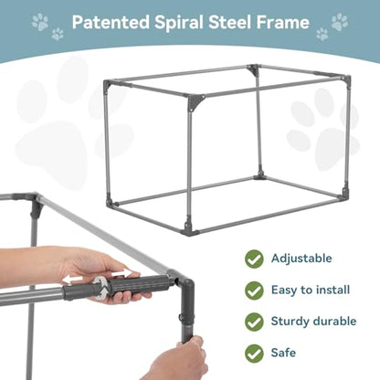 PETSFIT Portable Dog Crate for Medium Large Dogs, – 36" Soft Dog Travel Crates with Lockable Zippers & Thicken Mat, Adjustable Patented Spiral Steel Frame, Collapsible Kennel for Indoor & Outdoor