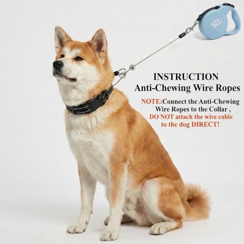Chew Proof Retractable Dog Leash for Medium Dogs up to 44lbs, 16ft Heavy Duty Dog Lead with Anti-Chewing Steel Wire Rope, Tangle-Free, One-Hand Brake & Lock, Blue M - color: Blue, size: Medium