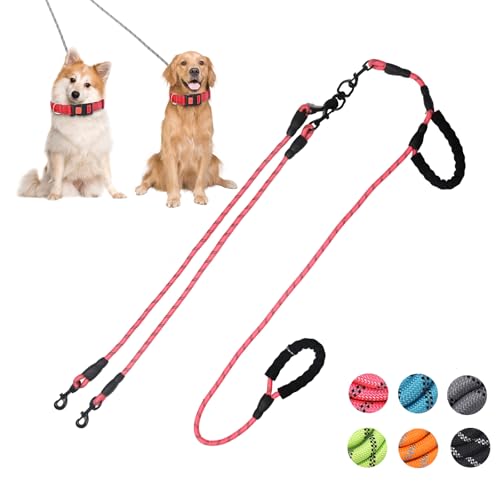 Exceptional 360 Anti-Tangle & No Pull Dual Dog Leash - Double Handle & Reflective for Small & Medium Dogs (Pink, 2 Way) - color: Pink, size: 2 Way