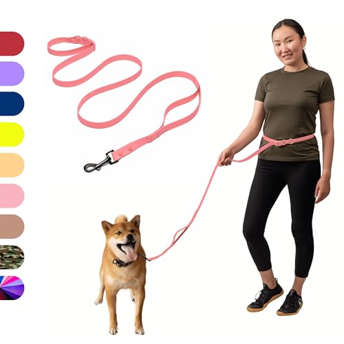 Heavy Duty Hands Free Dog Leash for Medium to Large Dogs for Comfortable Running Jogging Walking | Buckle Closure | Soft Padded Handle | 360 Rotating Carabiner (Leash Length 6 ft) - color: Pink