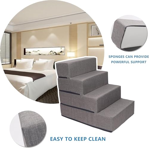 Elevon Dog Stairs for Bed 23.5" H, 4-Step Dog Steps for High Bed and Couch, Pet Steps for Small Dogs and Cats, Non-Slip Balanced Pet Ramp Indoor, Grey - style: 4-Step/ Gray