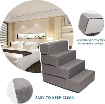 Elevon Dog Stairs for Bed 23.5" H, 4-Step Dog Steps for High Bed and Couch, Pet Steps for Small Dogs and Cats, Non-Slip Balanced Pet Ramp Indoor, Grey - style: 4-Step/ Gray