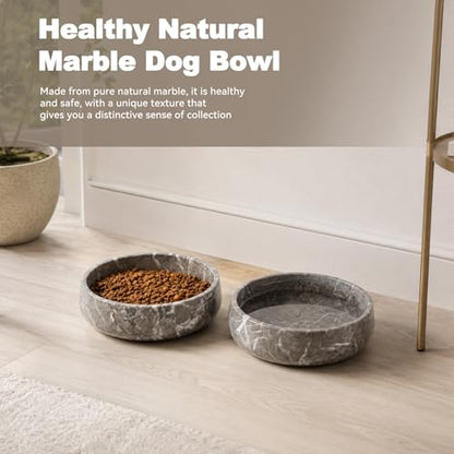 Karibiber Marble Dog Bowl, 6lbs Weighted Dog Food Bowl, Non-Slip Large Heavy Water Bowls, Grey Stone Food and Water Dish for Medium Dogs, Natural Marble, Easy to Clean, Holds 6 Cups - color: Deep Grey, size: L