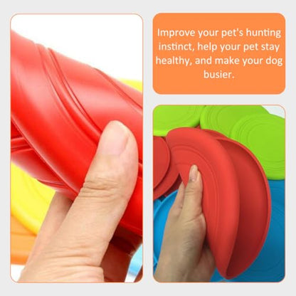 FAVOMOTO 5pcs Outdoor Dog Flying Disc, Sturdy Bite-Resistant Throwing Disc Set for Pet Training, Floating Soft Plastic Throwing Plate in Blue Red Purple Green Pink, Suitable for Active Dogs