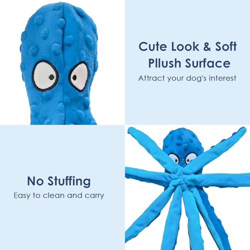 4 Pack Squeaky Dog Toys - Octopus Plush Dog Toys for Aggressive Chewers, No Stuffing, Crinkle, Durable Interactive, 4 Colors - size: 4 pack