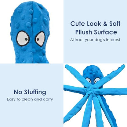 4 Pack Squeaky Dog Toys - Octopus Plush Dog Toys for Aggressive Chewers, No Stuffing, Crinkle, Durable Interactive, 4 Colors - size: 4 pack