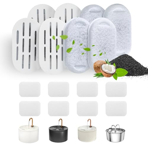 DOOOB Cat Water Fountain Filters, 16 Pack Cat Fountain Filter, Cat Fountain Replacement Filters for DOOOB Ceramic Cat Water Fountain, Pet Water Fountain Filters (8 Filters & 8 Sponges)