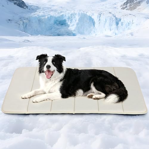 Dog Cooling Mat for Large Dogs – 35"x23" Orthopedic Memory Foam Pad for Summer, Hot Weather & Joint Relief | Washable, Non-Slip Crate Mat for Senior Dogs, Travel & Home (Dark Beige) - color: Dark Beige, size: 35"L x 23"W x 0.8"H
