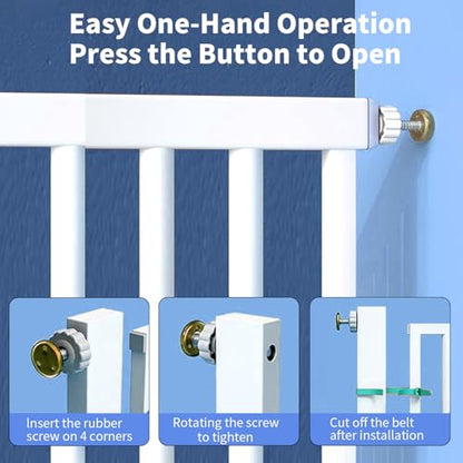 55.1 Inch Extra Tall Pet Gate, 29.92"- 43" Adjustable Dog Gates | Pressure Mounted, Walk Through, Cat Gate, No Drilling, Narrow Slat, Heavy-duty Steel, For Doorways, Stairs, Hallway, Kitchen - color: White