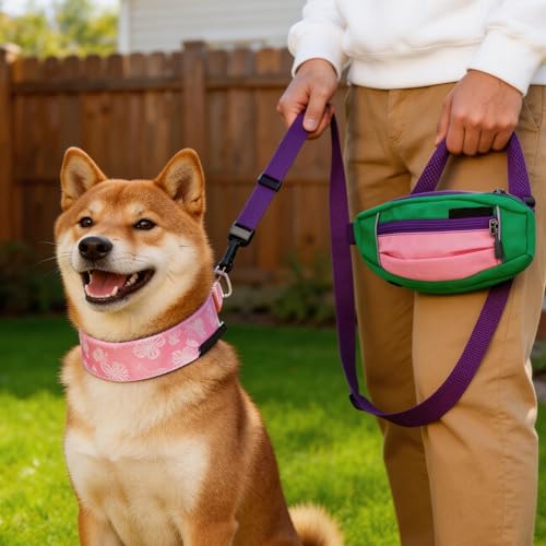 Hands Free Dog Leash with Waist Bag, Adjustable Waterproof Shock Absorption Reflective Leash with Poop Bag Dispenser Port for Medium Large Dogs Walking Running Hiking (Purple) - color: purple