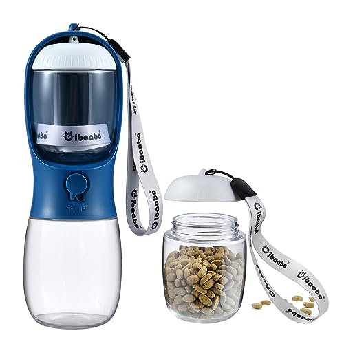 Cibaabo Dog Water Bottle with Food Container, Travel Puppy Water Bowl, Portable Pet Dispenser, Dog Stuff Accessories Items, Puppy Essentials Necessities for Yorkie Chihuahua Cat Walking and Hiking - color: #03 Dark Blue, size: 10oz