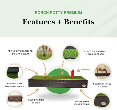 Porch Potty Premium Outdoor Dog Potty System with Artificial Grass, Self-Cleaning Sprinkler System & Drainage Hose – Reusable Dog Grass Pad for Apartment Balconies, Patios & Condos - size: Premium