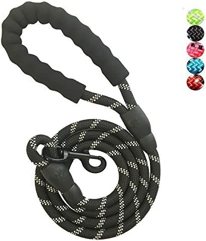 Strong Nylon Dog Leash Rope with Comfortable Padded Handle Training Lead for Medium and Large Breeds Dogs - Heavy Duty 5ft Long - color: Black