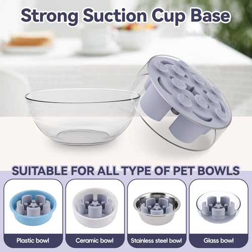 Slow Feeder Dog Bowls Insert, Soft Silicone Dog Slow Feeding Insert with 10 Upgraded Suction Cups, 4.5"×1.5" Compatible with Regular Dogs Bowls（Grey） - color: Grey, size: 4.5"x1.5"