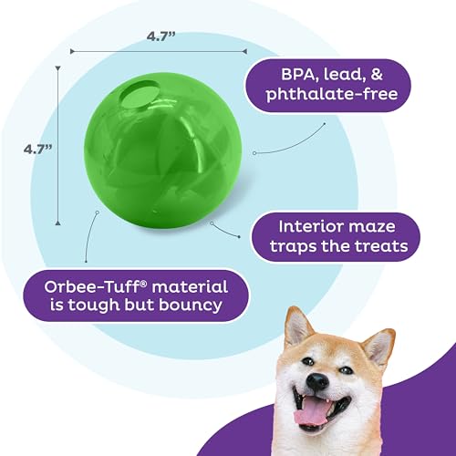 Outward Hound Orbee-Tuff Mazee Interactive Dog Puzzle Toy, Treat Dispensing Slow Feeder Ball, Green, 4.7-Inch - color: Green