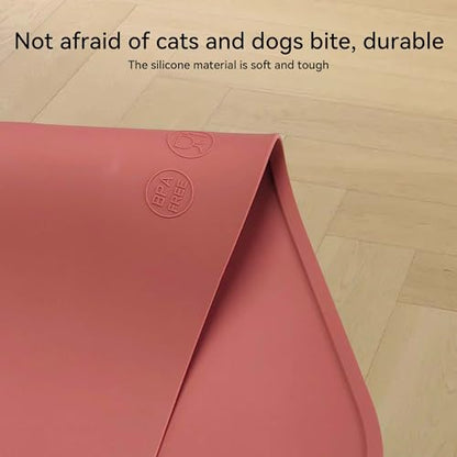 Silicone Waterproof Dog Cat Pet Feeding Mats,Anti Slip Pet Bowl Mats, BPA Free Silicone Pete Feeding Mat Bear Pattern 16In x 12In(Brick red) - color: brick red