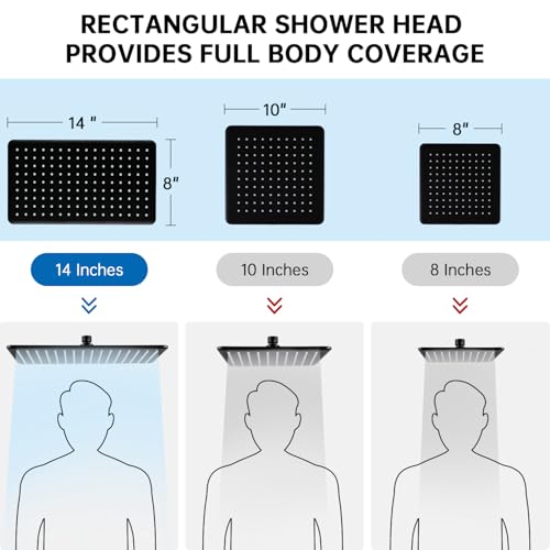 G-Promise All Metal 14 Inch Rain Shower Head with Power Wash Mode Handheld Spray Combo, Pause Setting 3-way Diverter, Full Body Coverage Waterfall Showerhead, Luxury Bathroom Upgrade (Matte Black) - color: Matte Black, size: 14 Inches