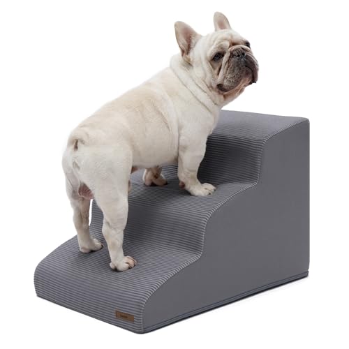 Lesure Dog Stairs for Small Dogs and Cats Pet Steps Ramp for Bed and Couch with CertiPUR-US Certified Foam with Non-Slip Bottom, Grey, 3 Steps - color: Grey, size: 3-Step (H: 15.7IN)