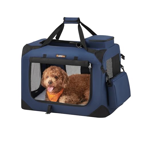 Feandrea 24 Inches Collapsible Soft Dog Crate, Portable Travel Dog Crate for Indoor and Outdoor Use, Dog Carrier Kennel with Safety Zippers, for Living Room, Car, Travelling, Campin, Dark Blue UPDC60Z - color: Dark Blue, size: M（24.0"L x 16.5"W x 16.5"H）