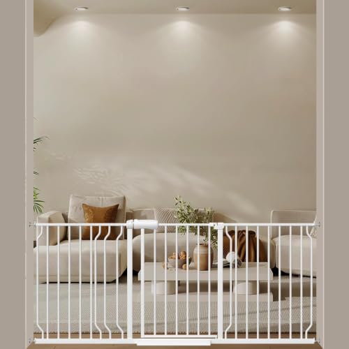 ALLAIBB Extra Wide Pressure Mounted Baby Gate Walk Through Child Kids Safety Toddler Tension White Long Large Pet Dog Gates with Extension for doorways Kitchen (62.20-71.26"/158-181cm, White) - color: White, size: 62.20-71.26"/158-181cm