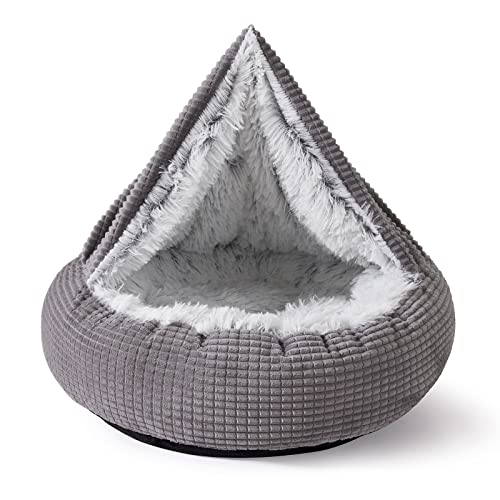 MIXJOY Dog Bed with Blanket, Round Calming Cozy Cave for Medium Dogs, Soft Plush Cuddler Puppy Bed and Burrow Cave, Anti-Slip Bottom, 26inch - size: 26.0"L x 26.0"W x 6.0"Th