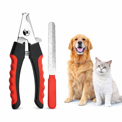 Dog & Cat Nail Clippers & Trimmers - Extra Sharp Dog Clippers with Stainless Steel Blades & Safety Guard to Avoid Overcutting - Ergonomic Cat Nail Clippers with Non-Slip Grip & Lock Feature - color: Red