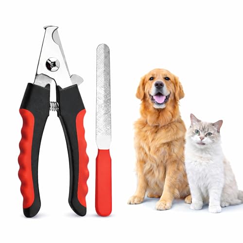 Dog & Cat Nail Clippers & Trimmers - Extra Sharp Dog Clippers with Stainless Steel Blades & Safety Guard to Avoid Overcutting - Ergonomic Cat Nail Clippers with Non-Slip Grip & Lock Feature - color: Red