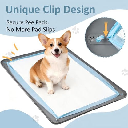 Pee Pad Holder, Silicone Dog Puppy Pad Tray for DogTraining Pads Non-Slip Leak-Proof High Edge Mat, Dog Potty Tray for Home Floor Protection- Grey 25" x 36" - size: 36"L x 25"W