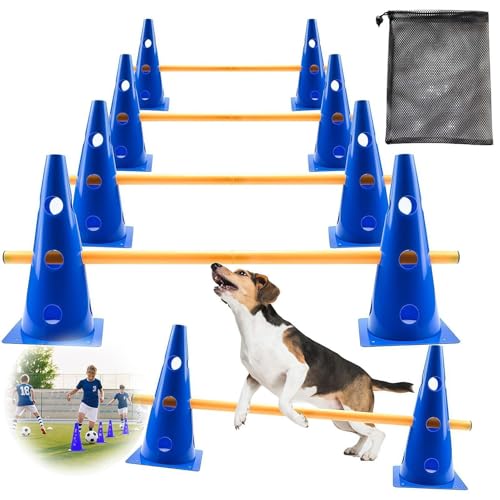 Dog Agility Exercise Course, Hurdle Cones Obstacle Training Equipment with Adjustable Poles, Compact Backyard Set for Pet Fitness, Outdoor Play Use