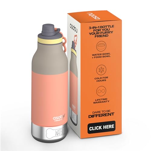 asobu Buddy Bottle a Stainless Steel Insulated Water Bottle for with Removable Dog Water Bowl and Dog Food and Treat Storage Bowl (Pastel Peach, 34 Oz) - color: Pastel Peach