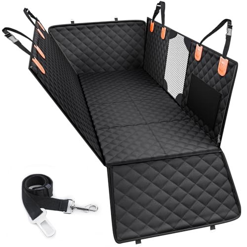 PETICON Back Seat Extender for Dogs, Hard Bottom Pet Seat Cover - Supports 400lbs, Waterproof Rear Seat Cover with Mesh Window for Ford/GMC/Chevrolet/Toyota/RAM Crew Cab Trucks&Full-Size - color: black, size: XL - 56.3"W x 64.2"L - SUV/Truck