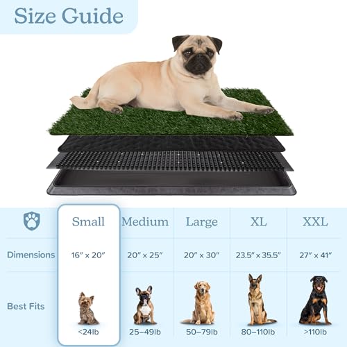 PETMAKER Artificial Grass Puppy Pee Pad with Tray, Reusable Dog Potty Training Mat for Indoor & Outdoor Use, Easy Clean Artificial Turf Surface for Dogs and Small Pets, Fake Grass Potty - size: Small 4-Layer System