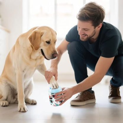 Monster Truck White Print Dog Paw Cleaner Cup with Soft Silicone Brush, Portable Lightweight Small Muddy Paw Washer for Dogs, Easy to Use Pet Foot Cleaner