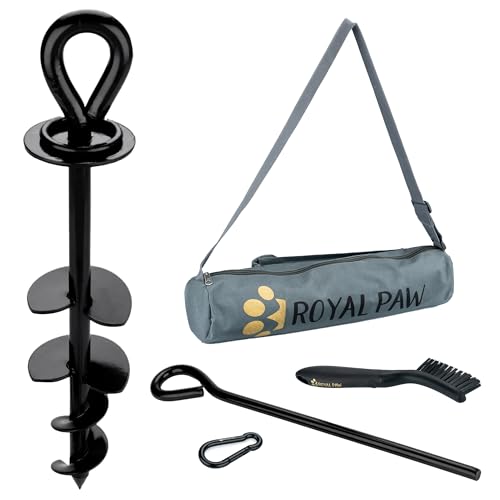 ROYAL-PAW Dog Tie Out Stake - for Large Dogs up to 210 lbs - Heavy Duty Dog Stake for Yard, Beach & Camping Outside - Best in Ground Anchor for a Dog Cable, Leash, Lead Tether (1, Midnight Black) - color: Midnight Black