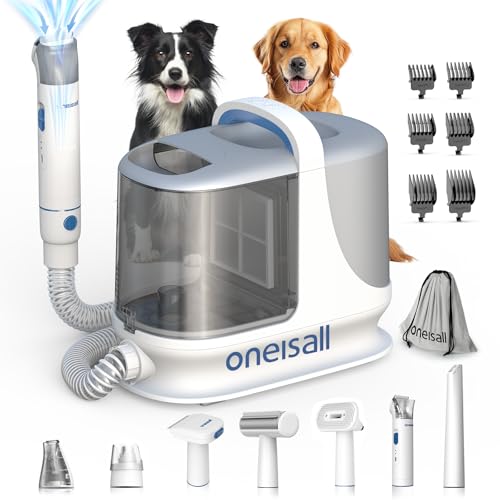 oneisall Dog Grooming Vacuum Kits with Clipper | Exatra Large 3L Dust Cup,13KPa 3 Suction,Clipper,Nail Grinder & Shedding Brush 7 in 1 Grooming Kits,Low Noise,BM3