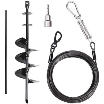 Heavy Duty Dog Tie-Out Cable and Stake for Yard Camping, with 30ft Heavy Duty Cable with Spring, for Small Medium Large Dogs up to 210 lbs, 360°Swivel Dog Run- No Tangle, Spiral Dog Stake (Black+30FT) - color: Black+30FT
