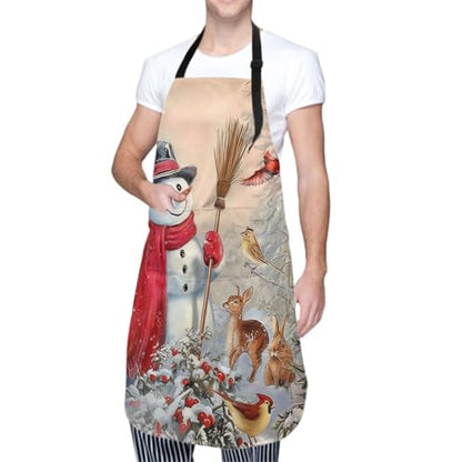 Sweetshow Cute Dog Apron with 2 Pockets and Adjustable Neck Waterproof Kitchen Cooking Dog Grooming Aprons for Women Men - color: Winter Snowman