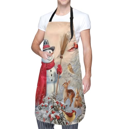 Sweetshow Cute Dog Apron with 2 Pockets and Adjustable Neck Waterproof Kitchen Cooking Dog Grooming Aprons for Women Men - color: Winter Snowman