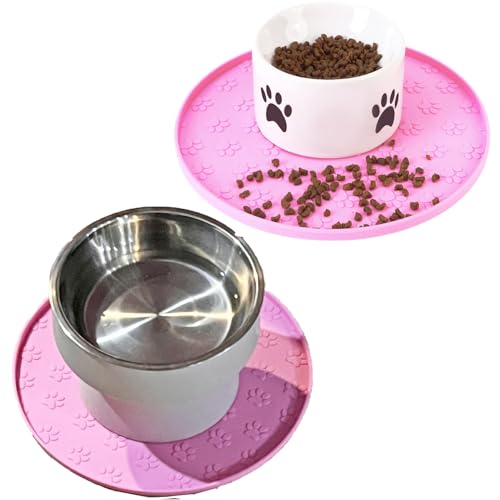Dog Food Mat - Waterproof Cat Bowl Mat for Food and Water with Edges, Nonslip Dog Feeding Placement for Protecting Floors (2Pack Pink) - color: 2Pack Pink