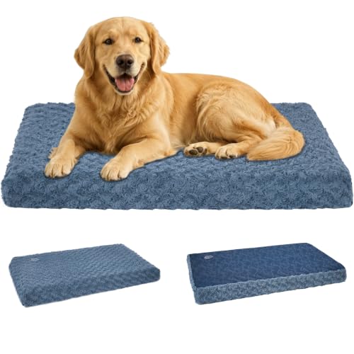 EMPSIGN Stylish Dog Bed Mat Dog Crate Pad Mattress Reversible (Cool & Warm), Water Proof Linings, Removable Machine Washable Cover, Firm Support Pet Crate Bed for Small to XX-Large Dogs, Navy/Grey - color: Navy/Grey, size: XXL(47"*29"*3")