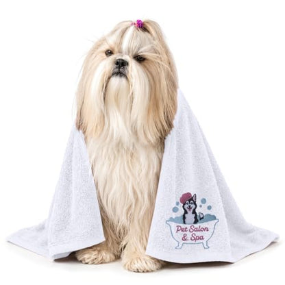 DAN RIVER Dog Towel - Pack of 1, 100% Cotton, 20x40, Ultra Soft 450 GSM, Super Absorbent & Quick Drying Towel for Dogs, Cats, and Other Pets, White Pet. - color: White-pet Salon