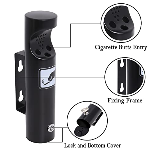 Wall Mounted Outdoor Waste Receptacle, Cendrier Extérieur, Stainless Steel Cylinder Butt Disposal, Commercial Trash Bin Container for Home, Patio, Bar, Commercial Use（Black,2pcs）