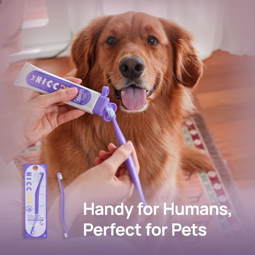 HICC PET Toothbrush for Dogs & Large Cats, Ergonomic Pet Toothbrush for Easy Teeth Cleaning,Gentle on Gums, Cat & Dog Dental Care – Toothpaste Not Included - color: Purple for Dogs & Large Cats