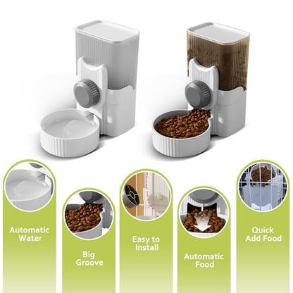 Hanging Cage Automatic Small Pet Food Bowl Water Bottle Dispenser, 1L Auto Gravity Pet Feeder and Waterer Set Kennel Feeding Station Crate Feeder Dish for Rabbit Puppy Cats Ferret (Grey) - color: Grey